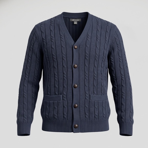croft & barrow Other - Croft & Barrow Mens XL Navy Blue Cardigan Sweater Cable Knit V-Neck Button Front